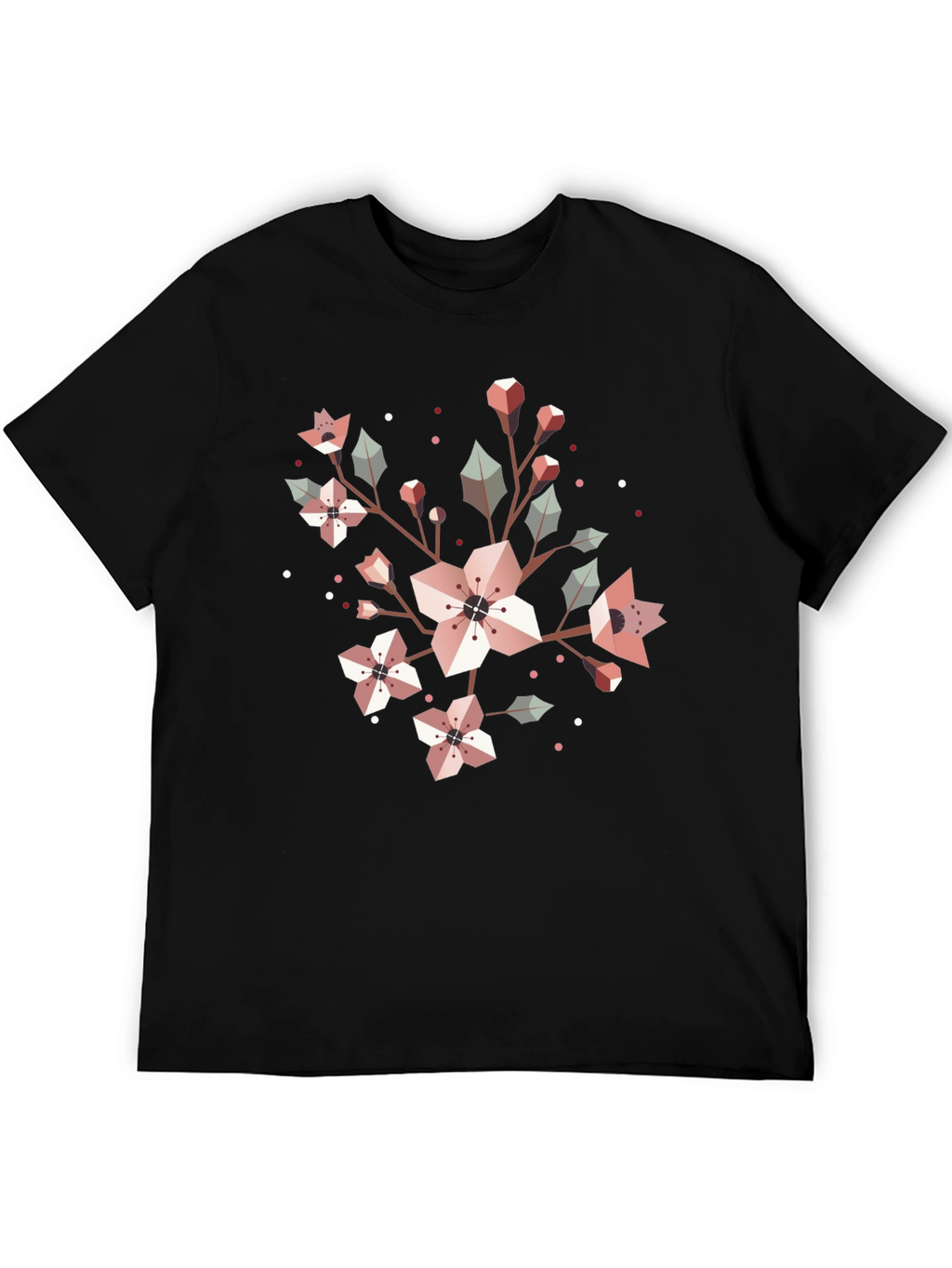 Geometric Floral Graphic Tee - Black Cotton Blend