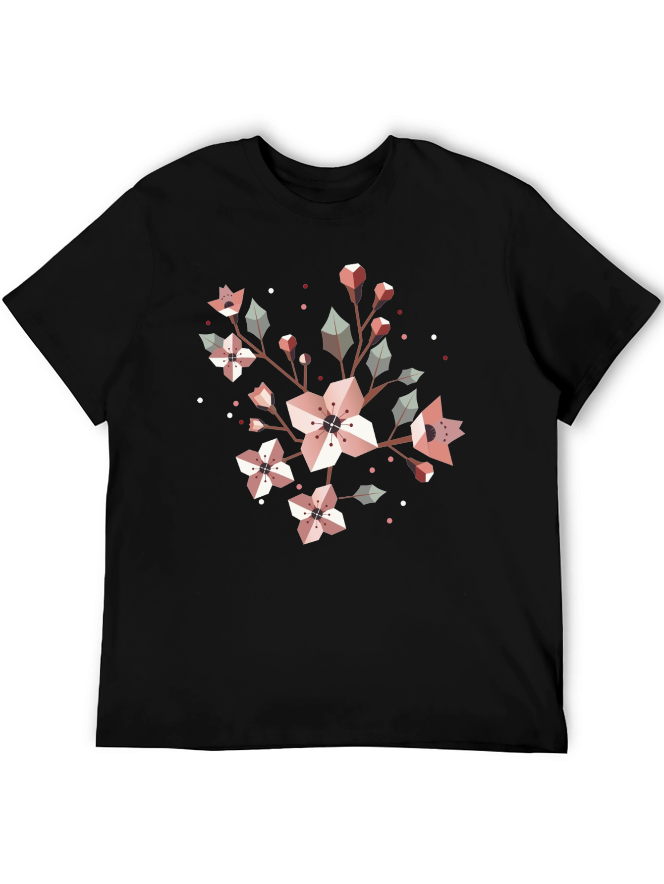 Geometric Floral Graphic Tee - Black Cotton Blend