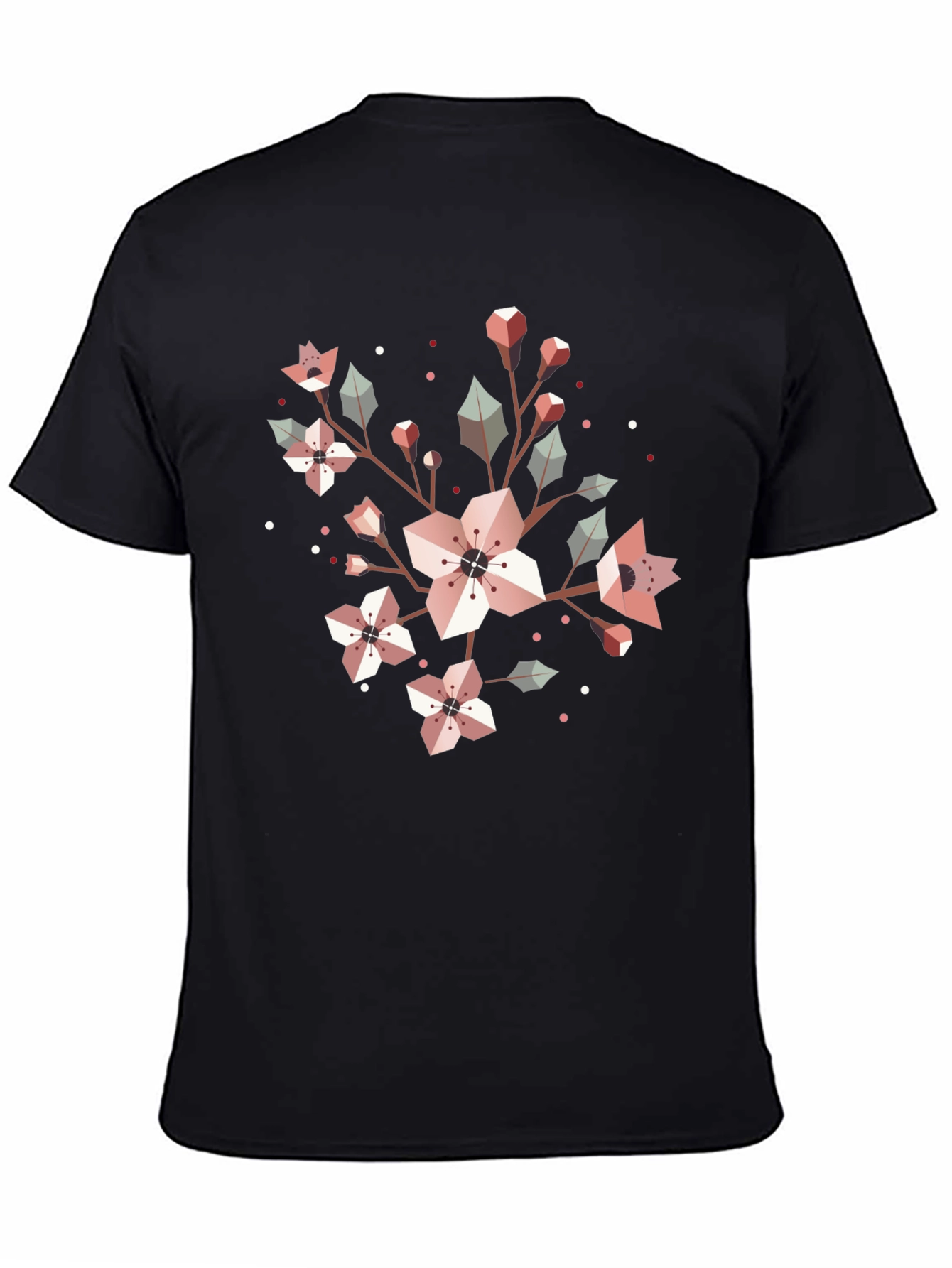 Geometric Floral Graphic Tee - Black Cotton Blend
