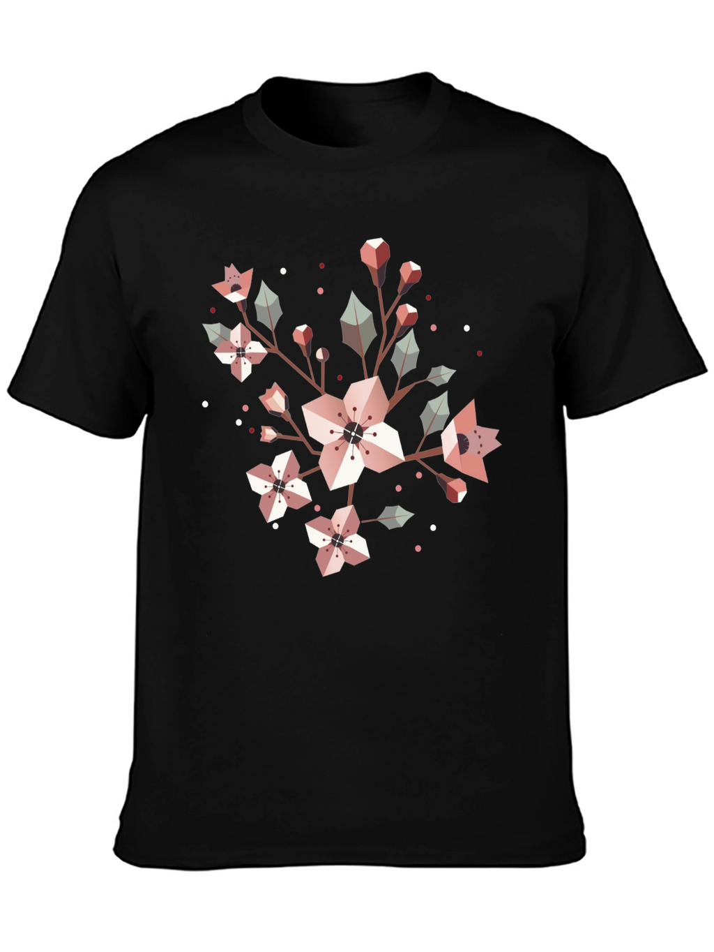 Geometric Floral Graphic Tee - Black Cotton Blend