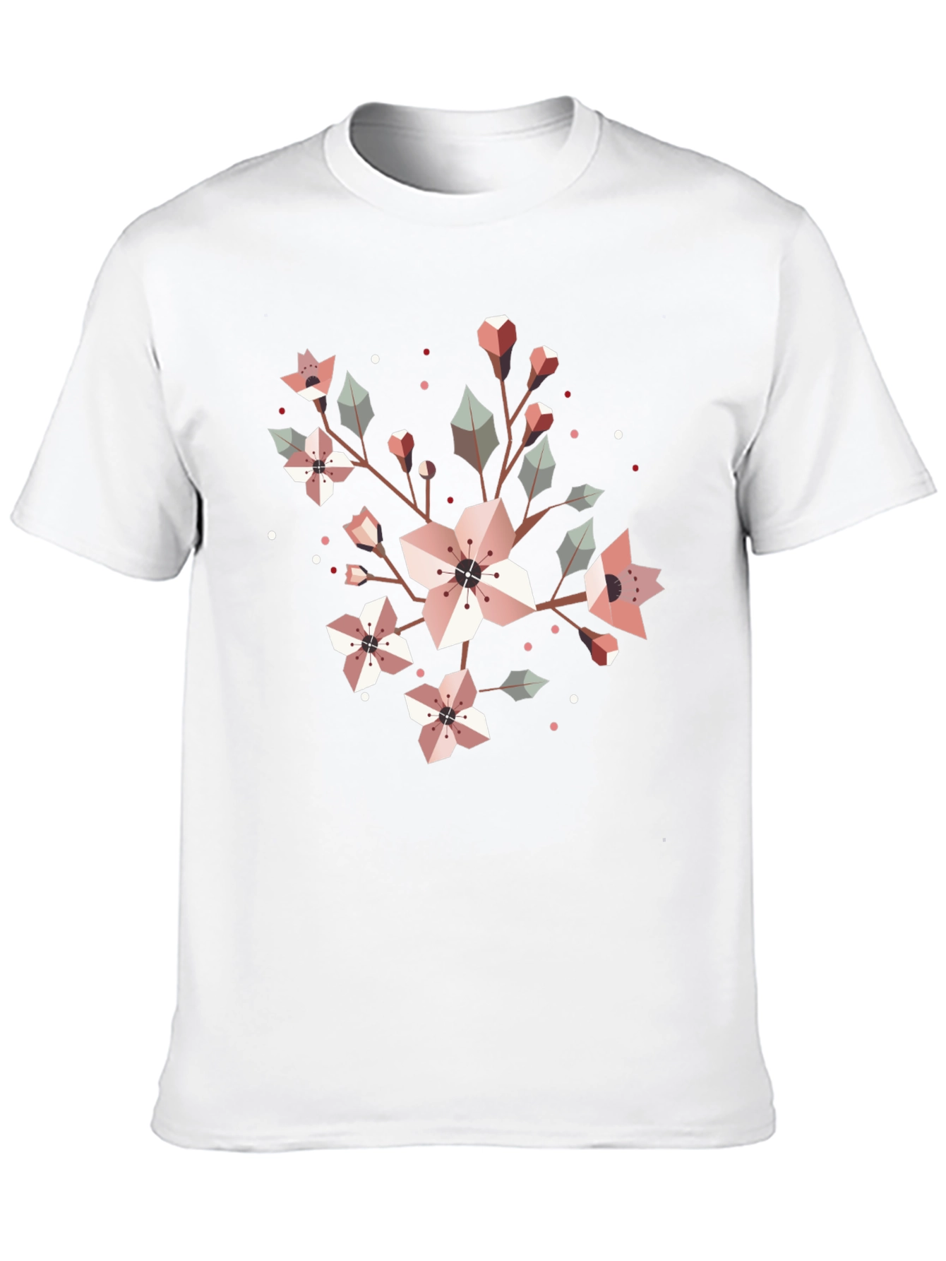 Geometric Floral Graphic Tee - Black Cotton Blend