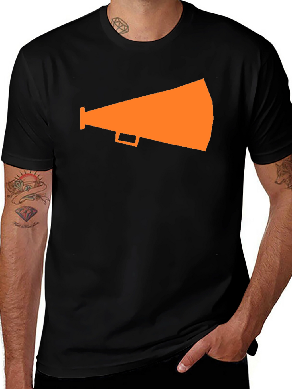 Orange Megaphone Graphic Tee - Black