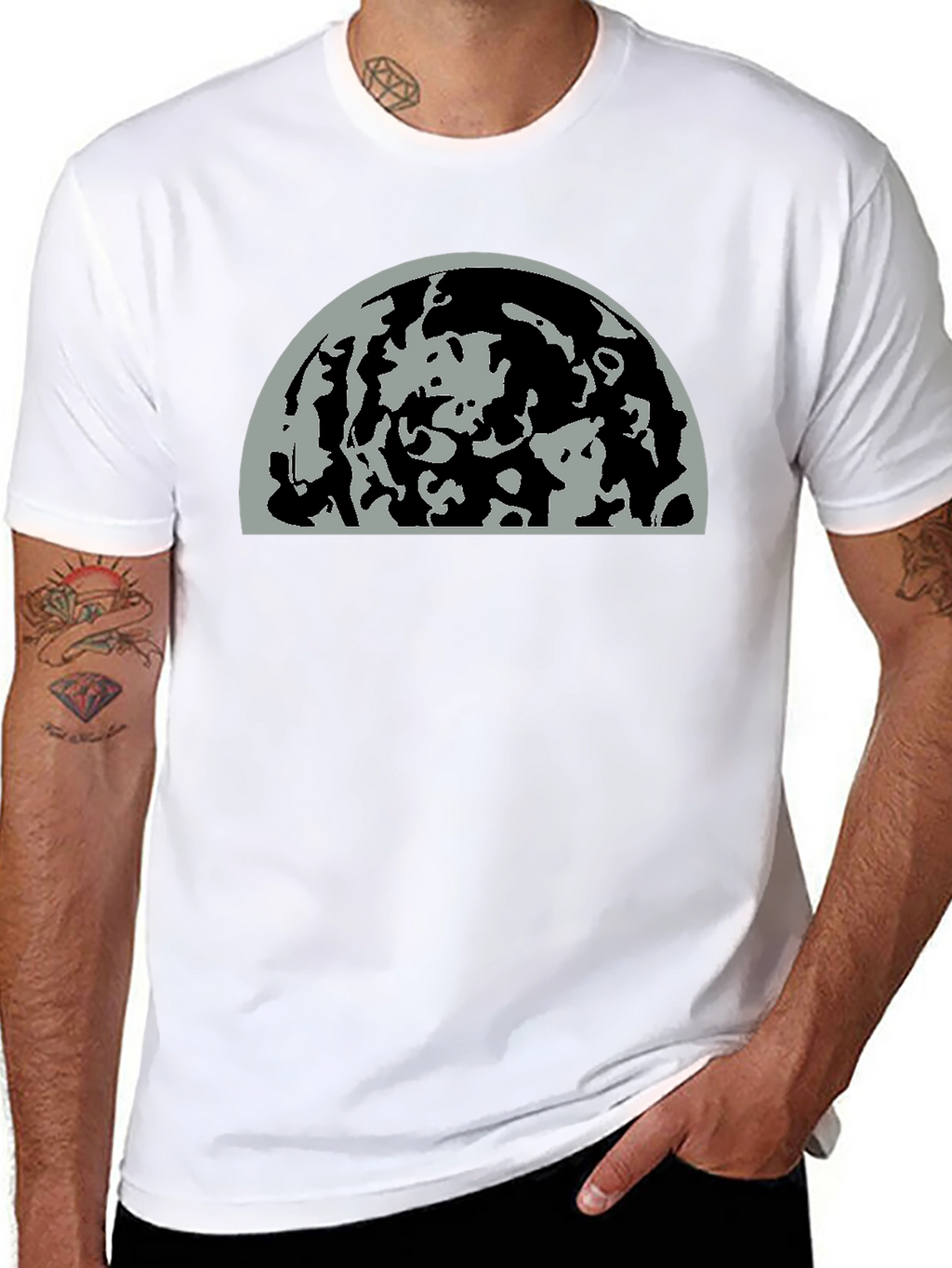 Abstract Moon Graphic Print Black T-Shirt