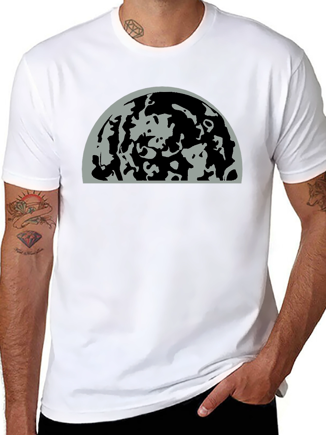 Abstract Moon Graphic Print Black T-Shirt