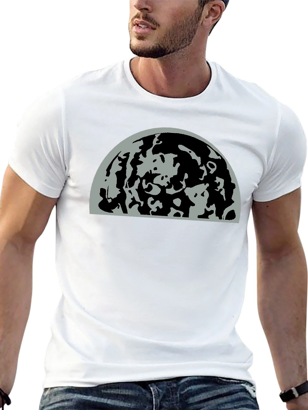 Abstract Moon Graphic Print Black T-Shirt