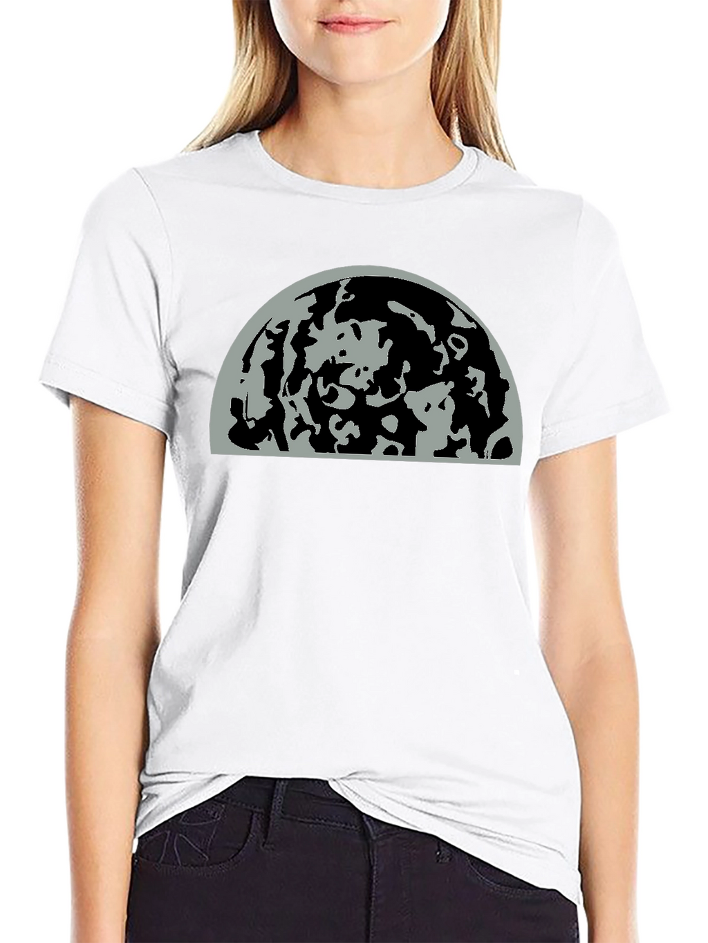 Abstract Moon Graphic Print Black T-Shirt