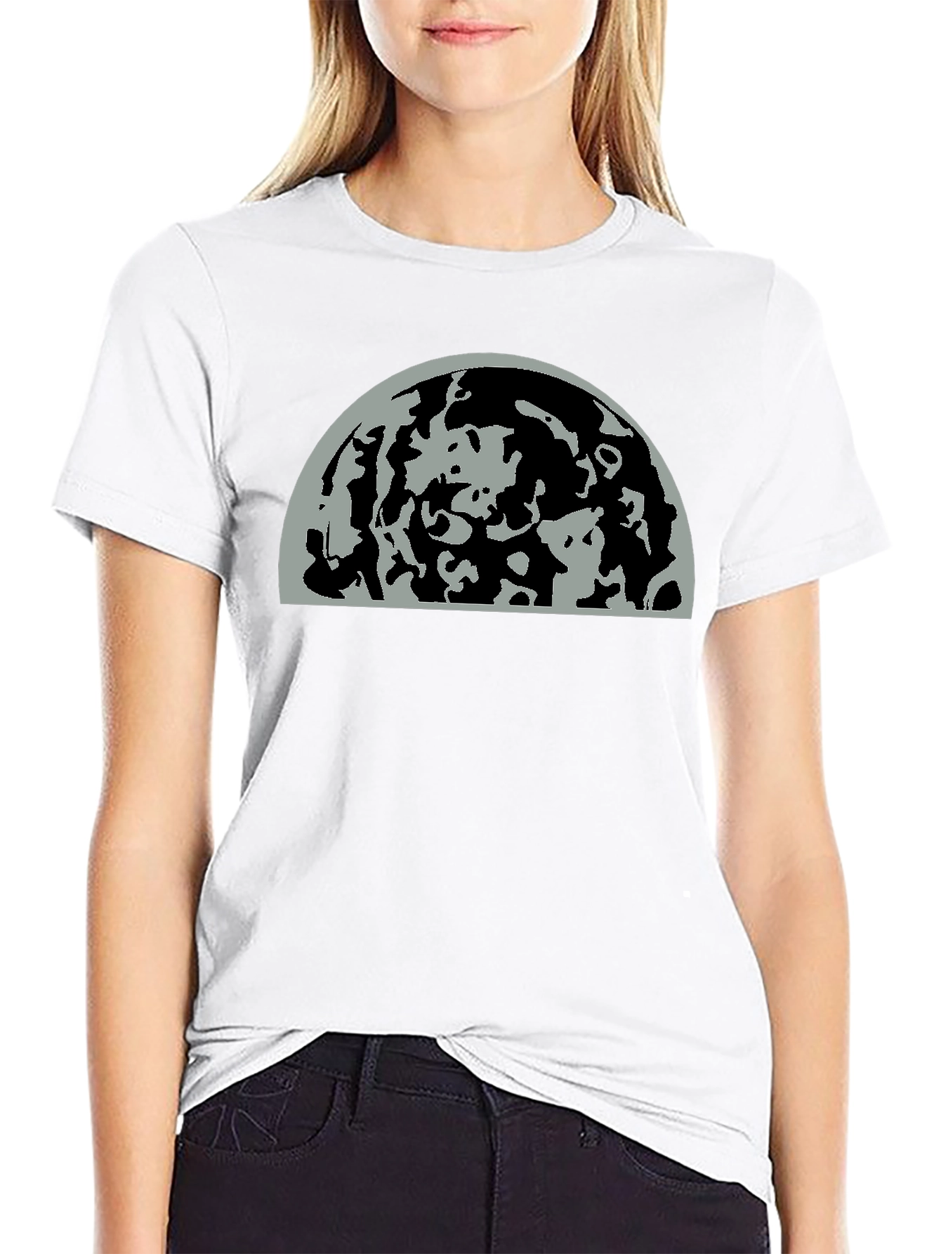 Abstract Moon Graphic Print Black T-Shirt