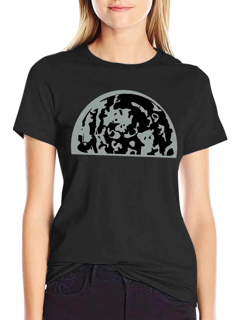 Abstract Moon Graphic Print Black T-Shirt