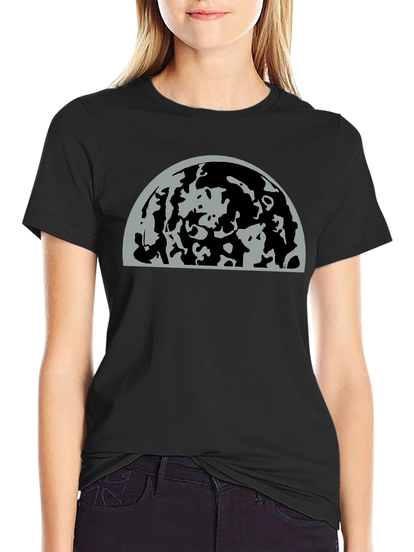 Abstract Moon Graphic Print Black T-Shirt
