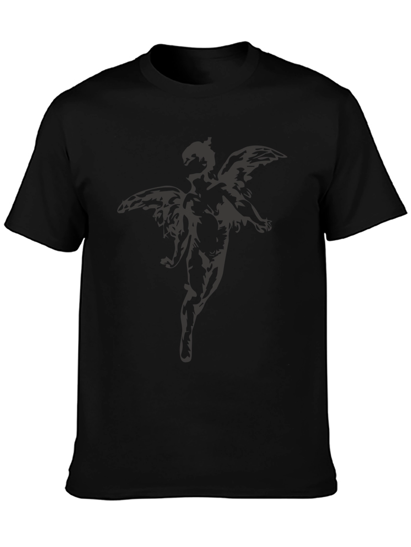 Solid Black Short-Sleeve Crew Neck Tee Shirt