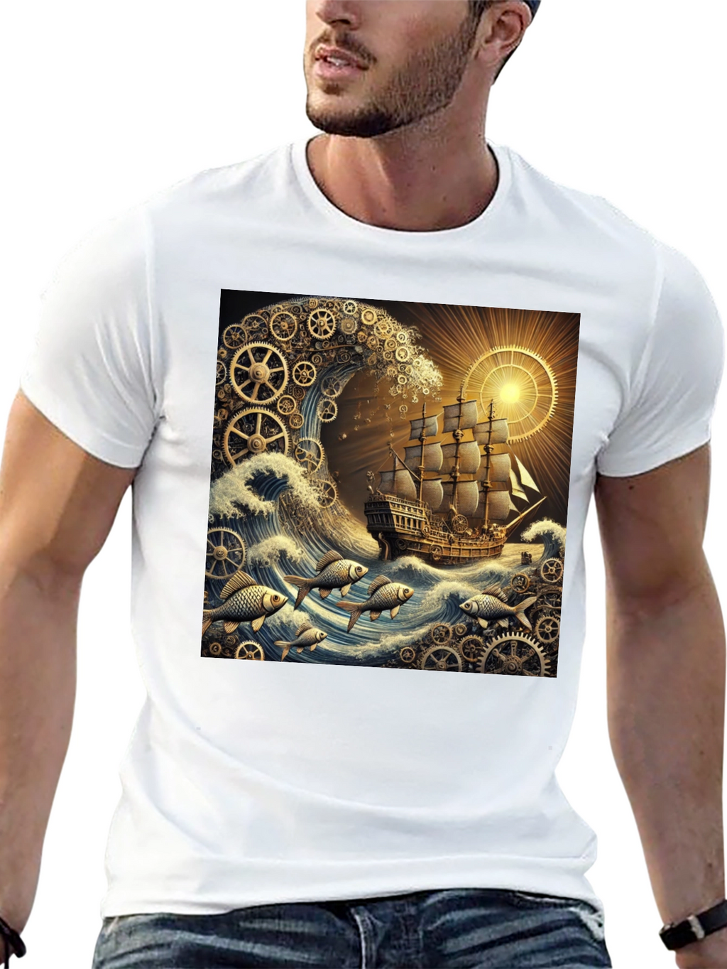 Steampunk Ship Waves Graphic Tee