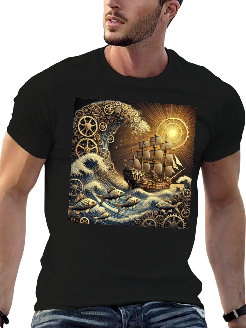 Steampunk Ship Waves Graphic Tee