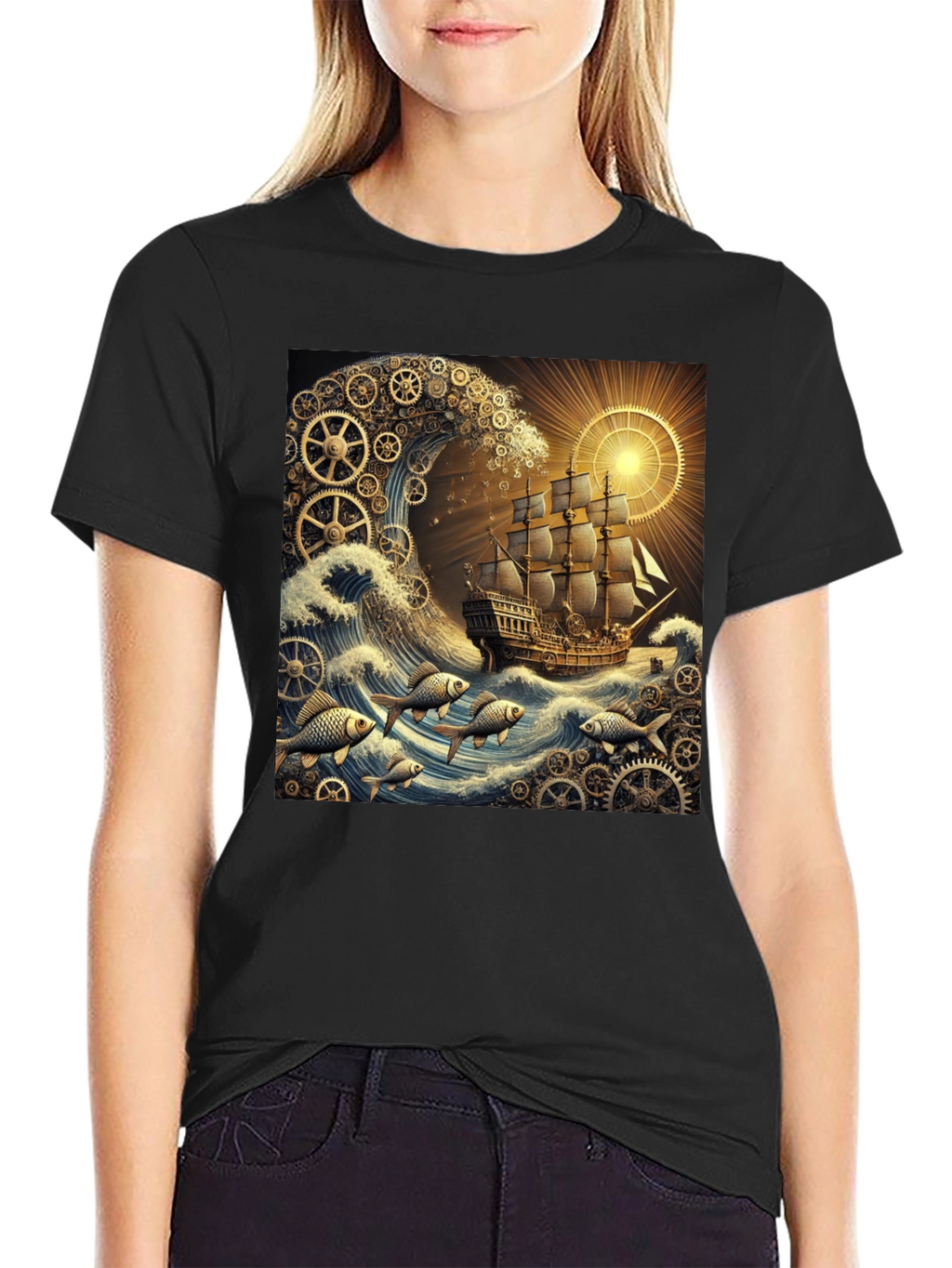 Steampunk Ship Waves Graphic Tee