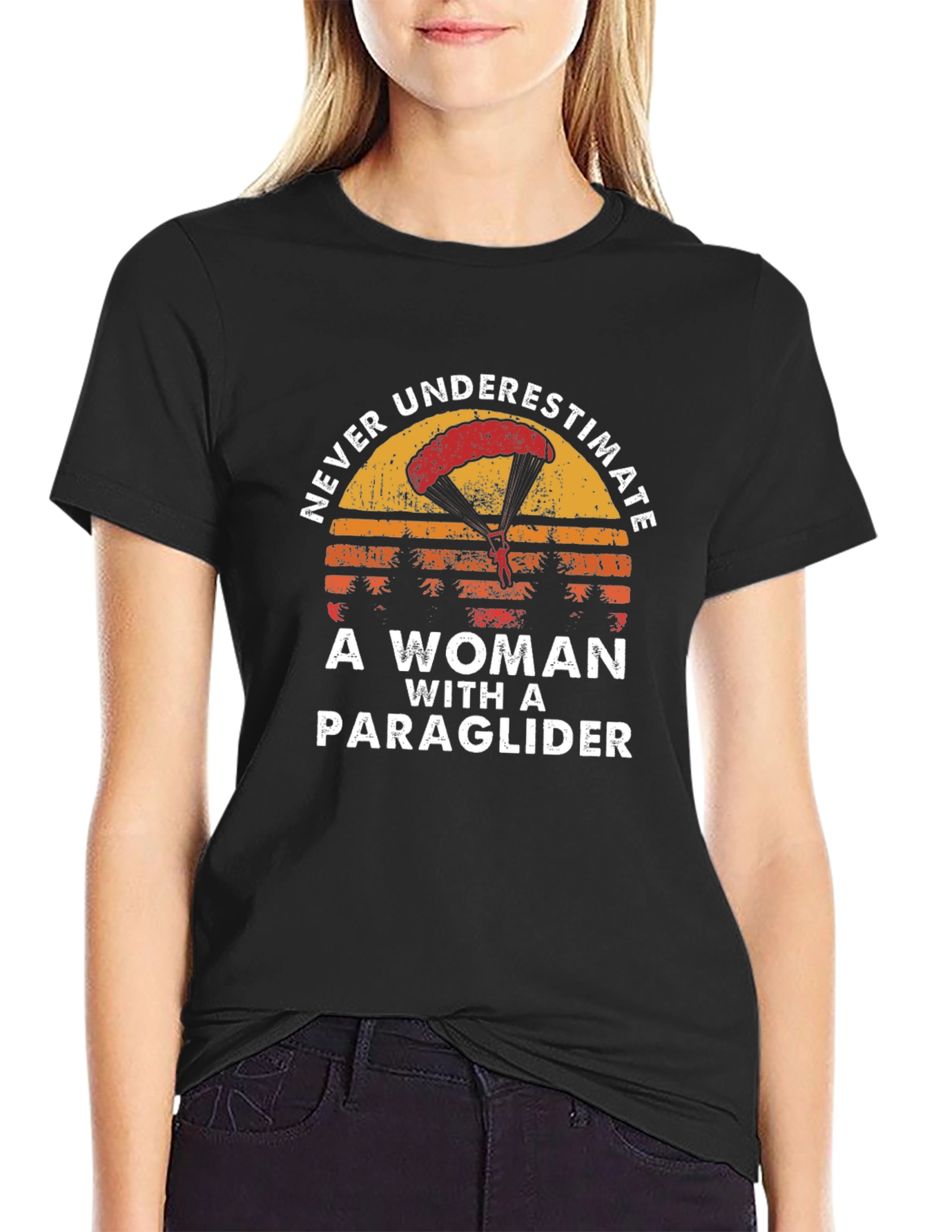 Never Underestimate Woman with a Paraglider T-Shirt