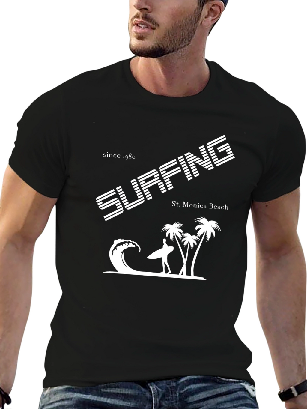 Surfing St. Monica Beach Graphic T-Shirt