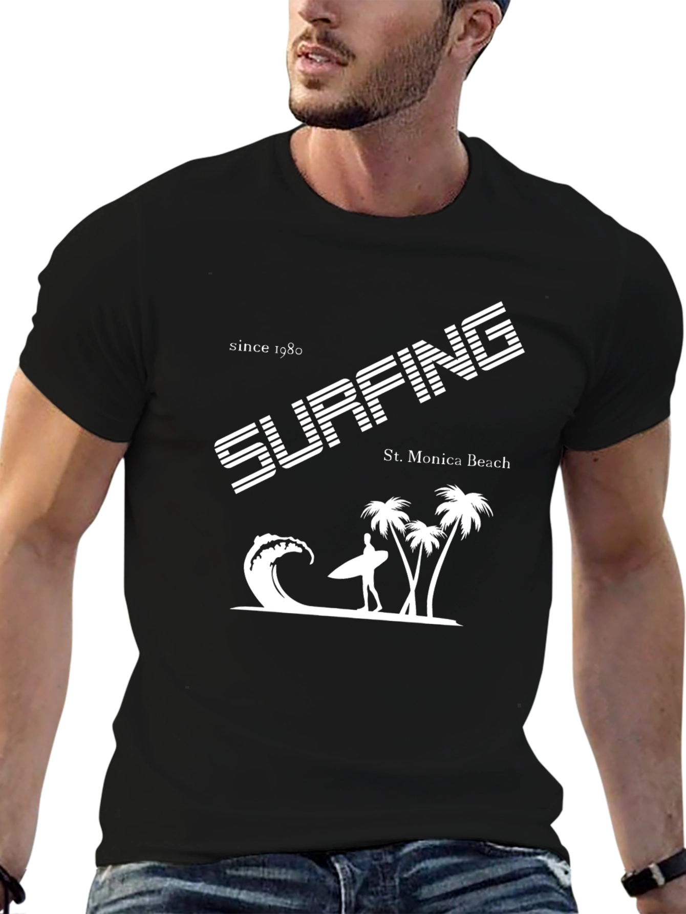 Surfing St. Monica Beach Graphic T-Shirt