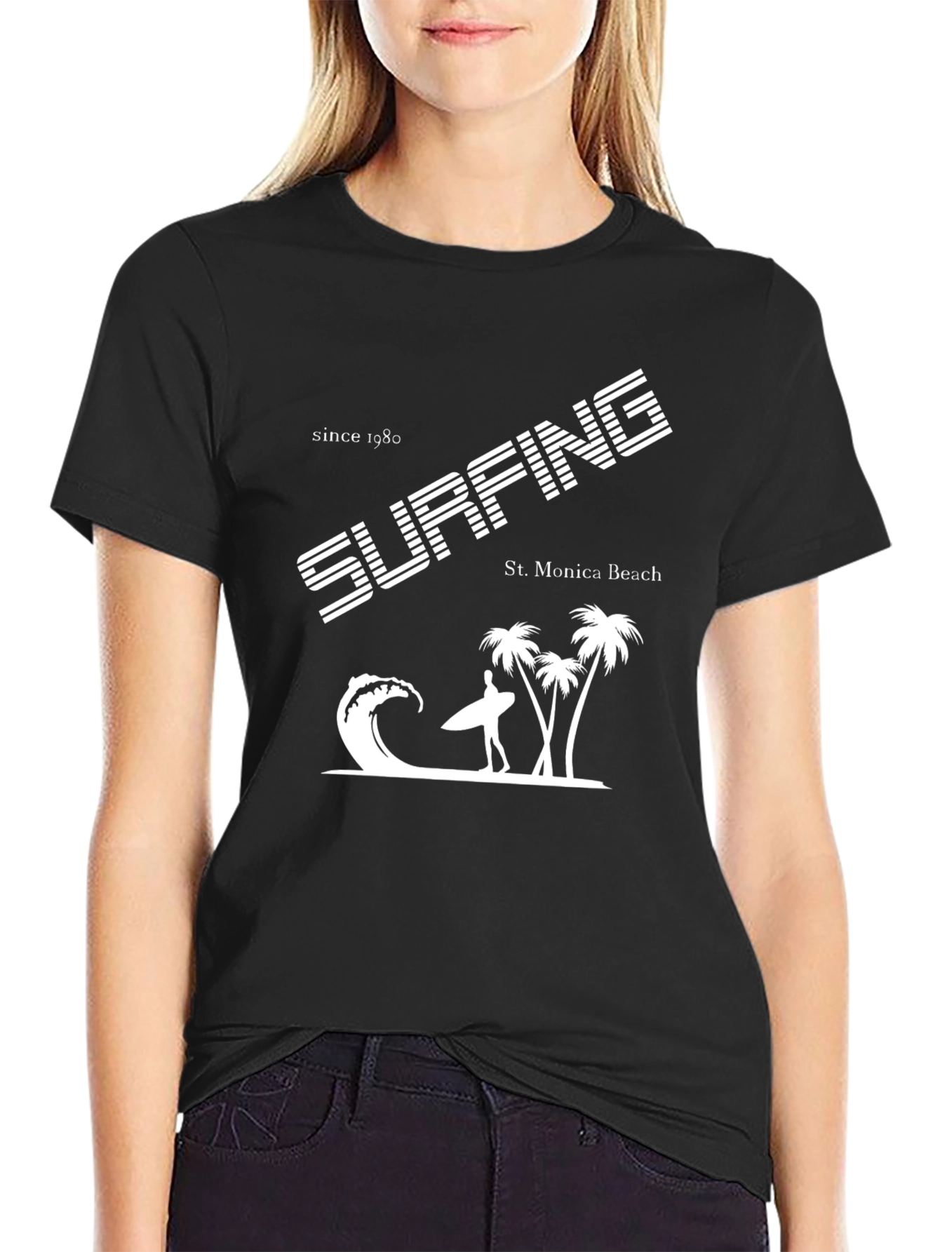 Surfing St. Monica Beach Graphic T-Shirt