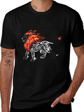 Fiery Lion Graphic Tee - Black Cotton Blend T-Shirt