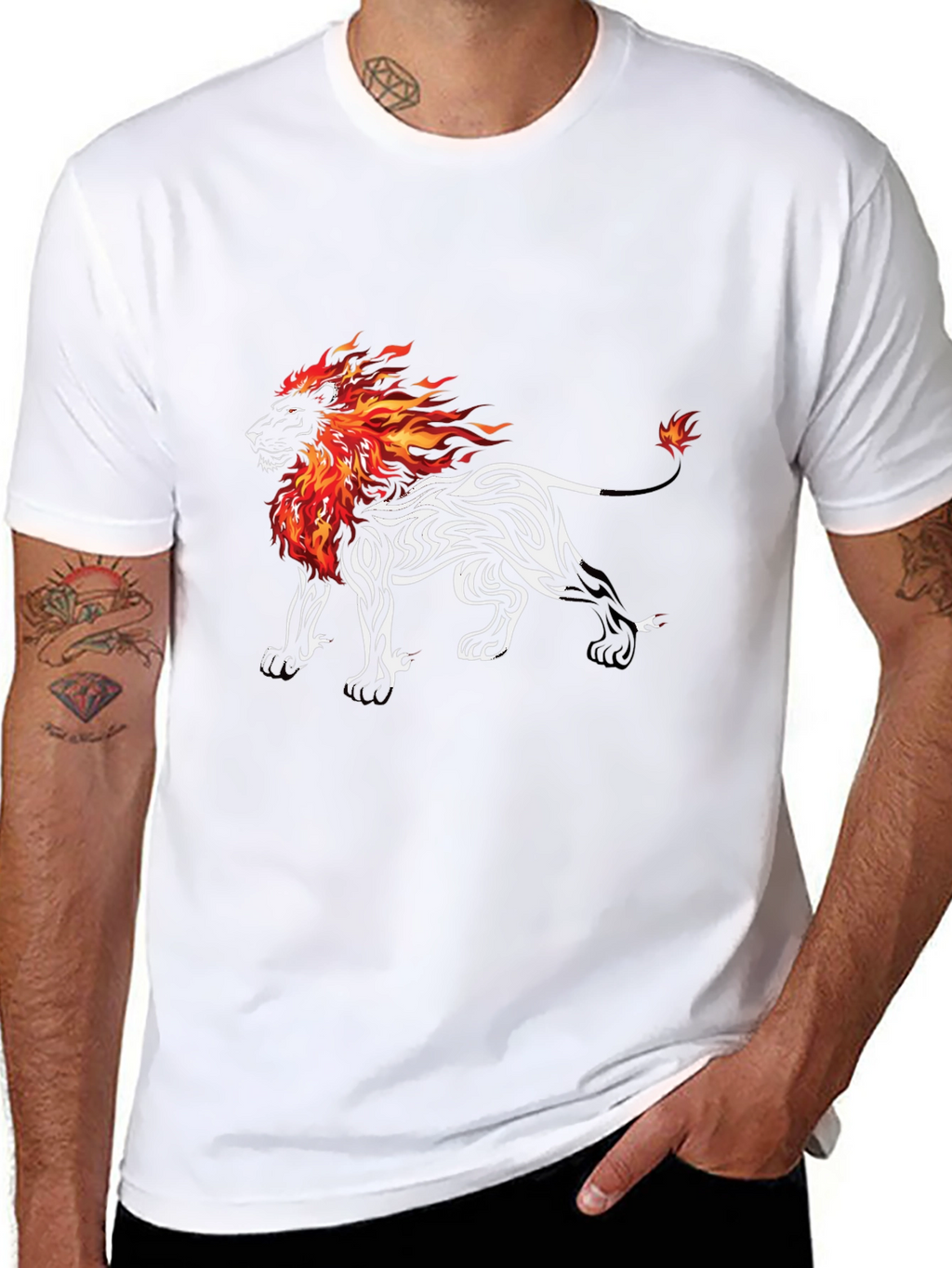 Fiery Lion Graphic Tee - Black Cotton Blend T-Shirt