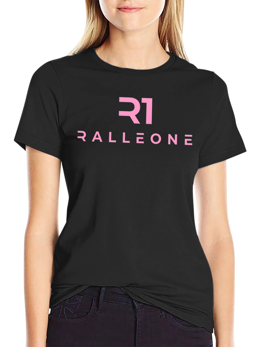 Ralleone Black T-Shirt with Pink Logo