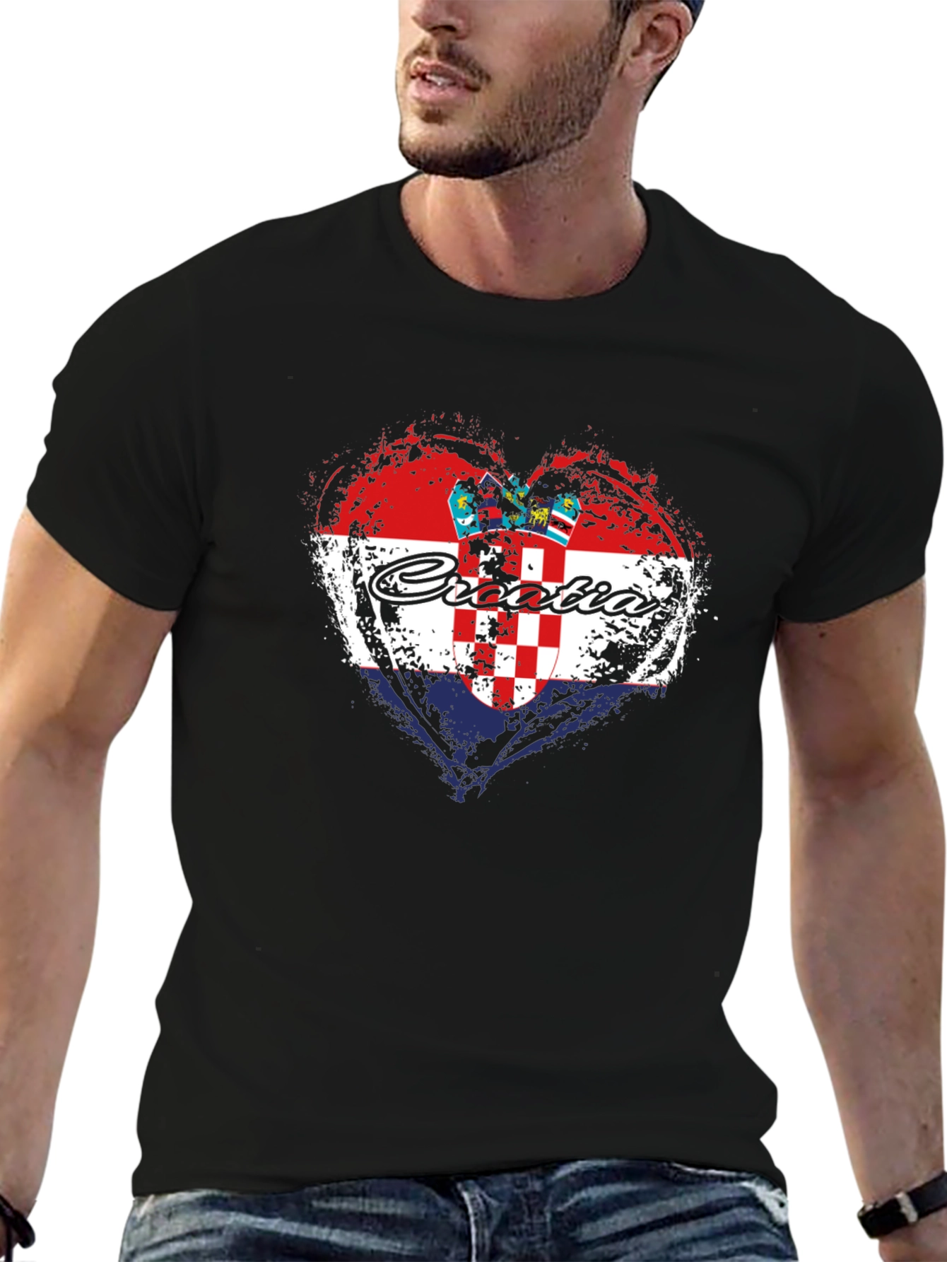 Croatia Heart Flag T-Shirt - Black Graphic Tee