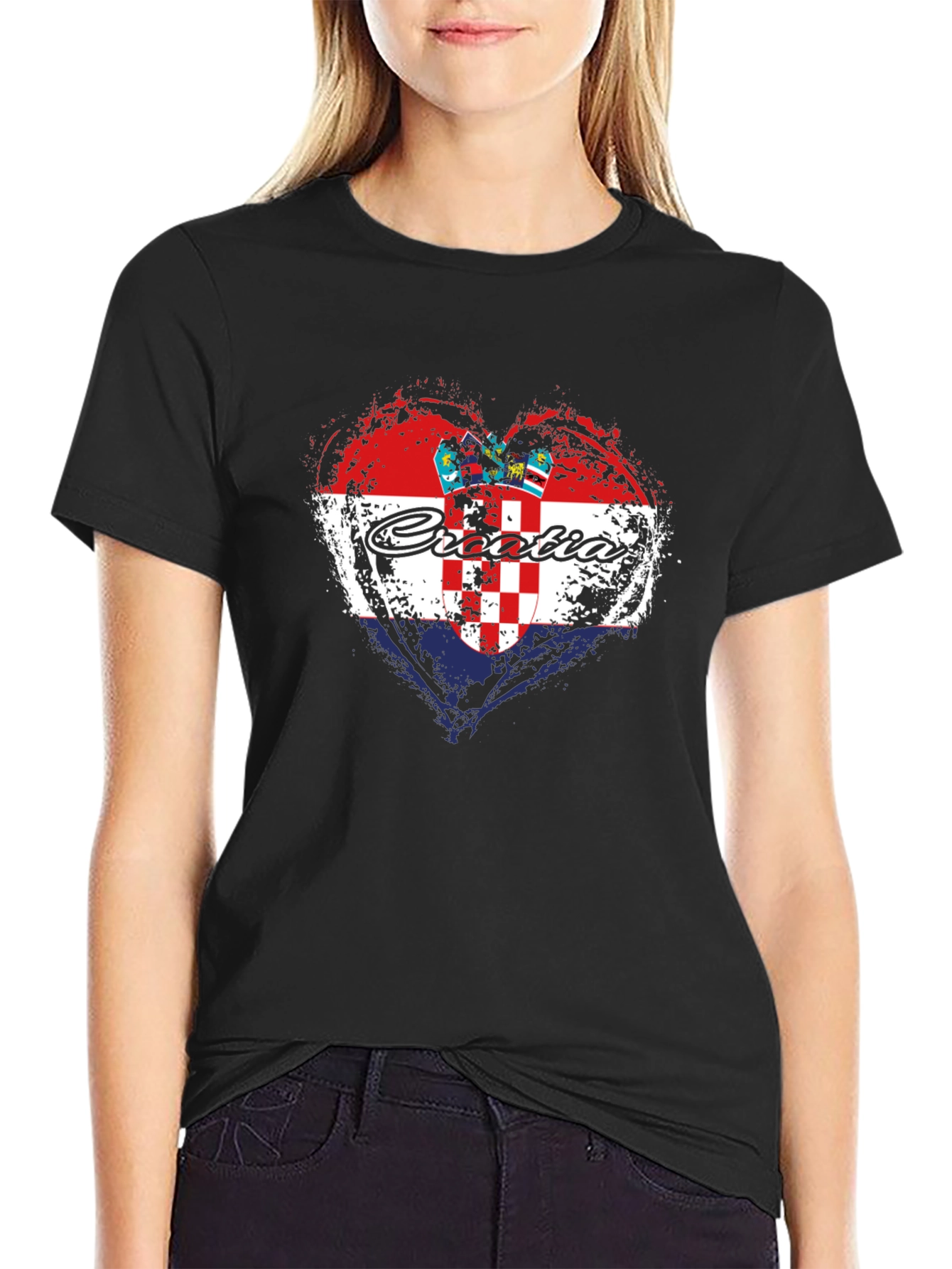 Croatia Heart Flag T-Shirt - Black Graphic Tee
