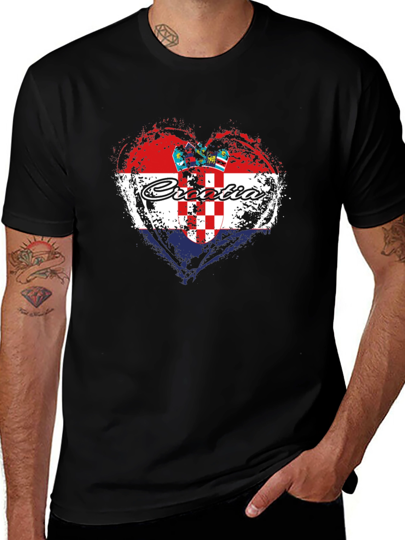 Croatia Heart Flag T-Shirt - Black Graphic Tee