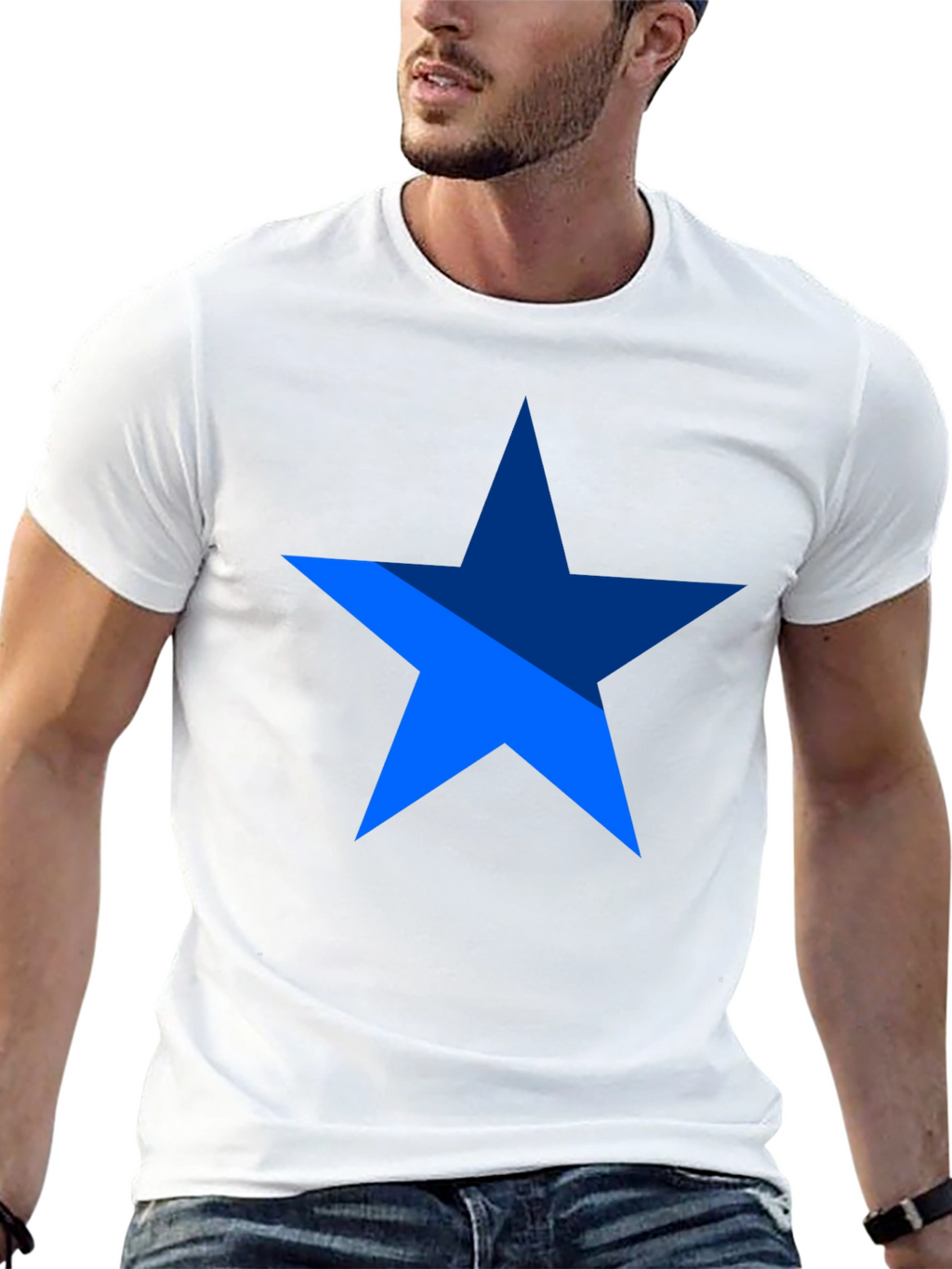 Blue Star Graphic Print Black T-Shirt