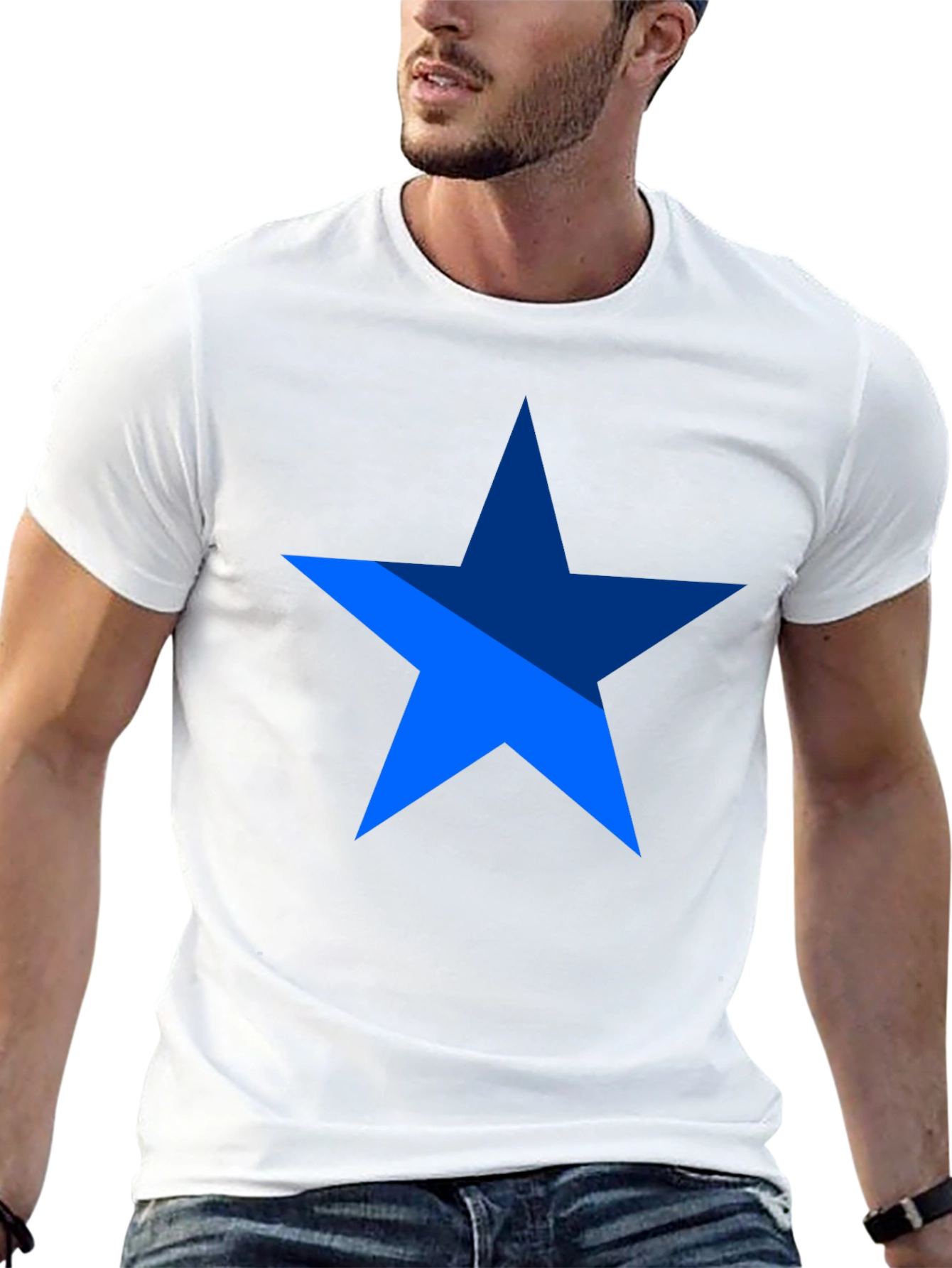 Blue Star Graphic Print Black T-Shirt
