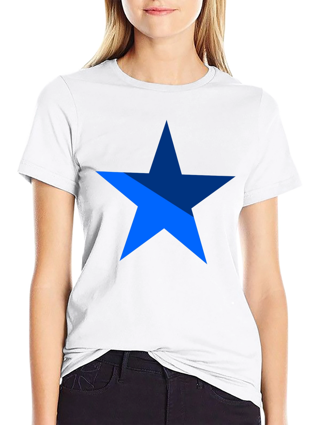 Blue Star Graphic Print Black T-Shirt