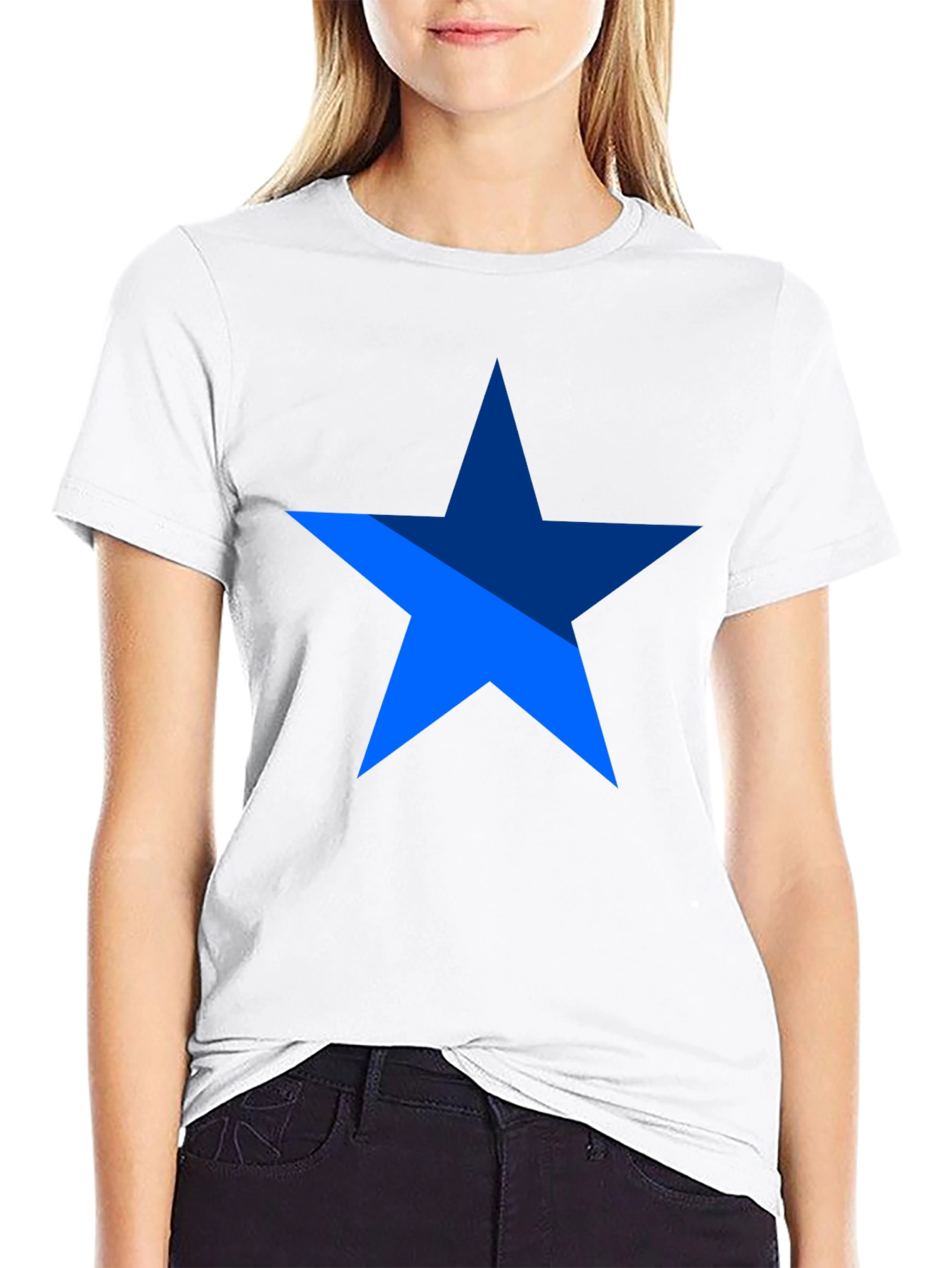 Blue Star Graphic Print Black T-Shirt