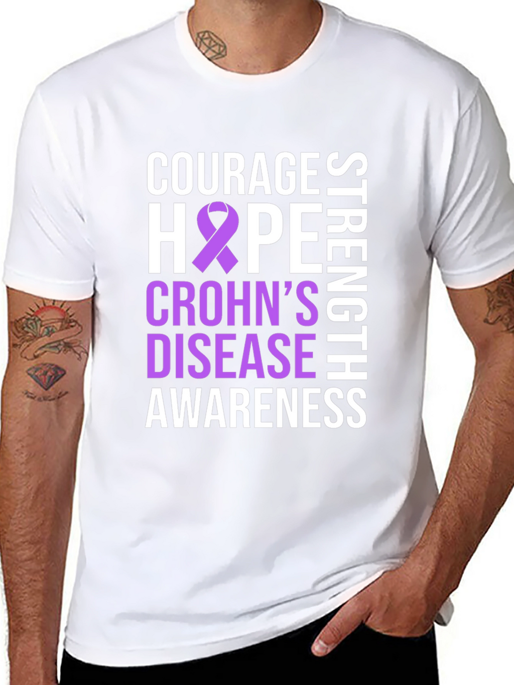 Crohns Disease Awareness T-Shirt - Courage Hope Strength