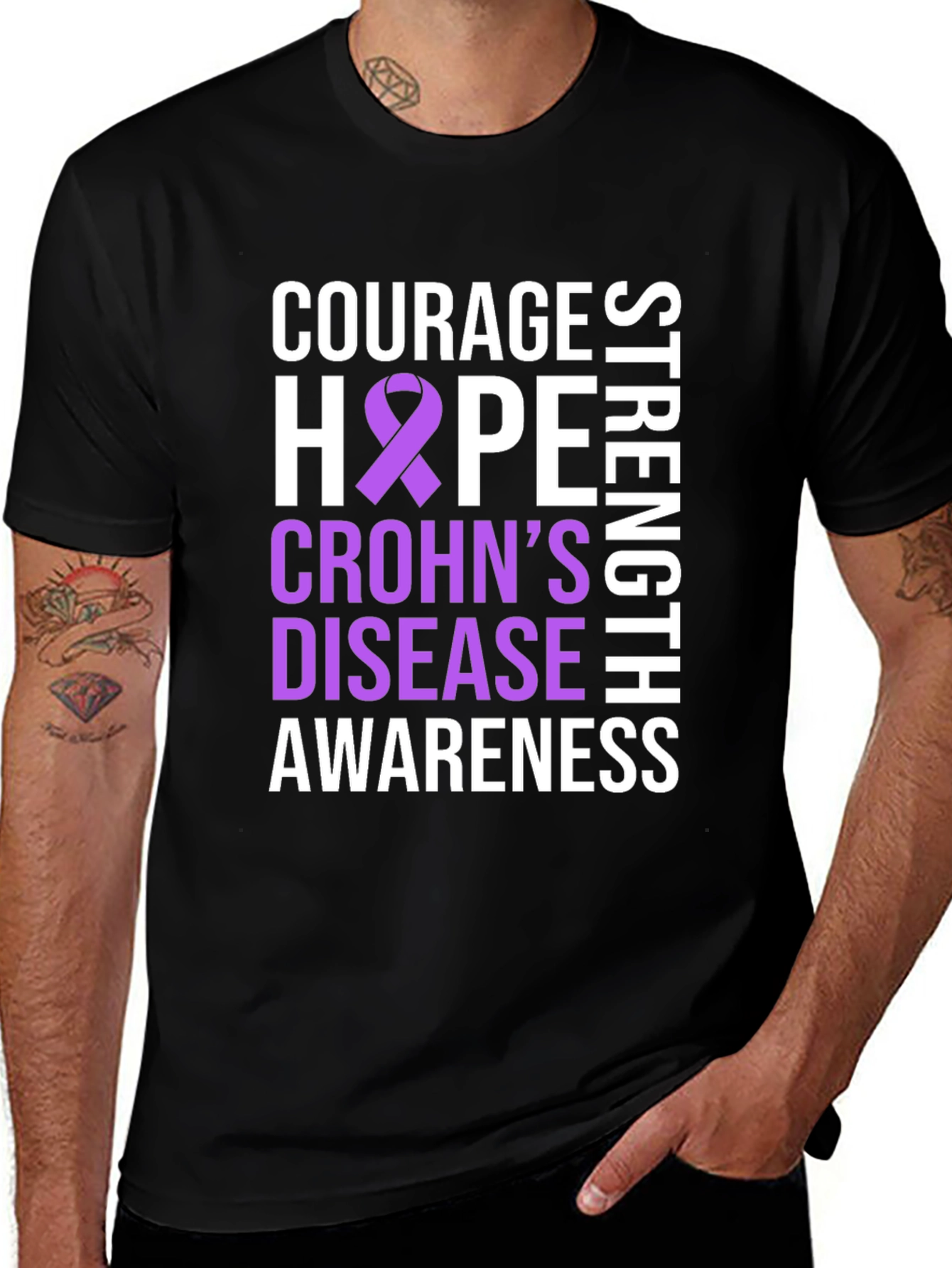 Crohns Disease Awareness T-Shirt - Courage Hope Strength