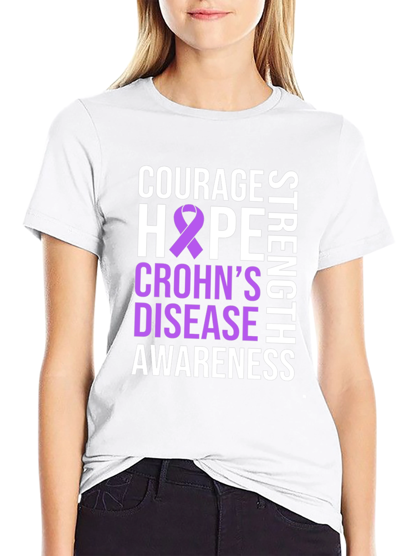 Crohns Disease Awareness T-Shirt - Courage Hope Strength