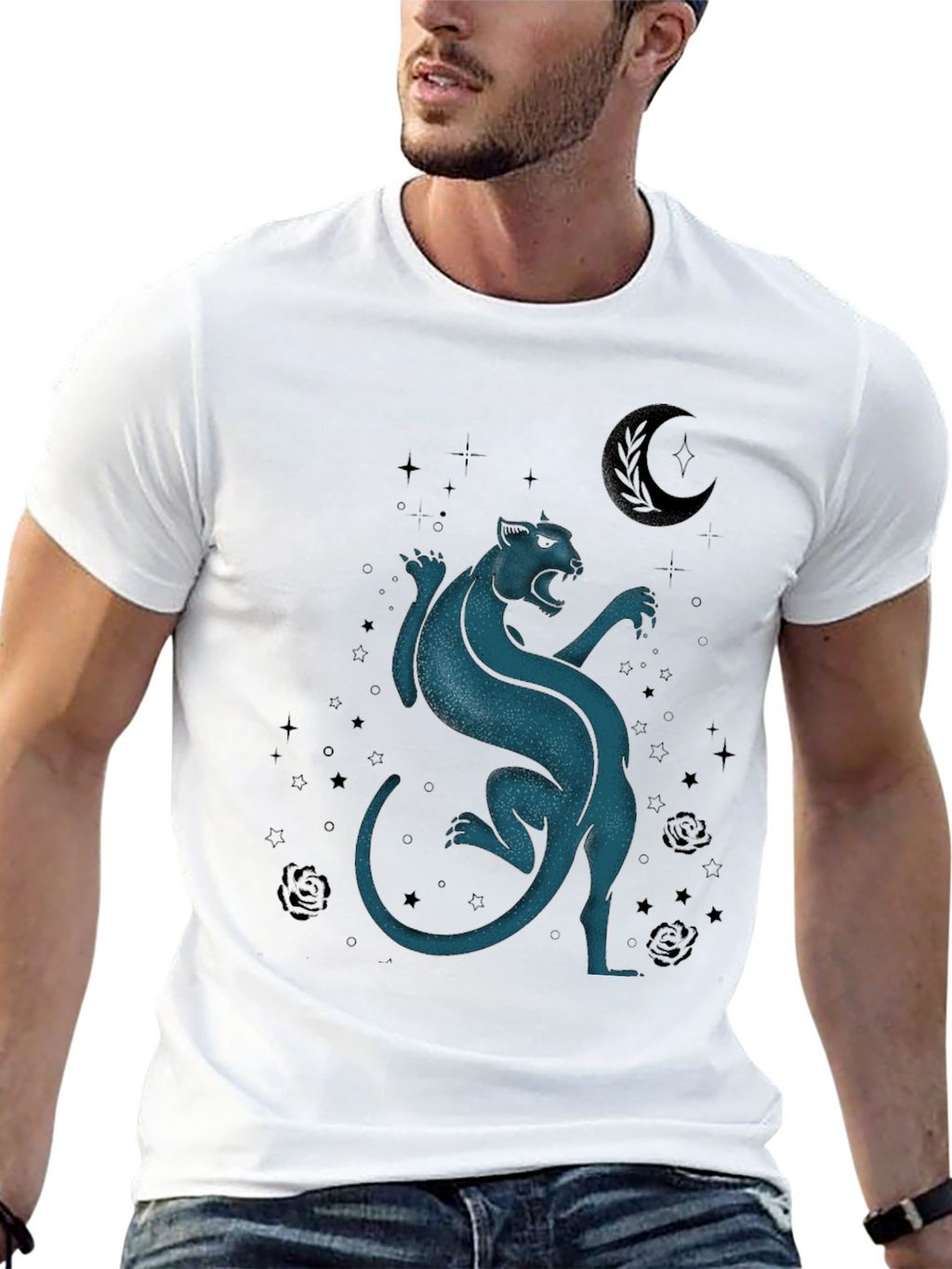 Mystic Panther Graphic Tee - Black Cotton Blend