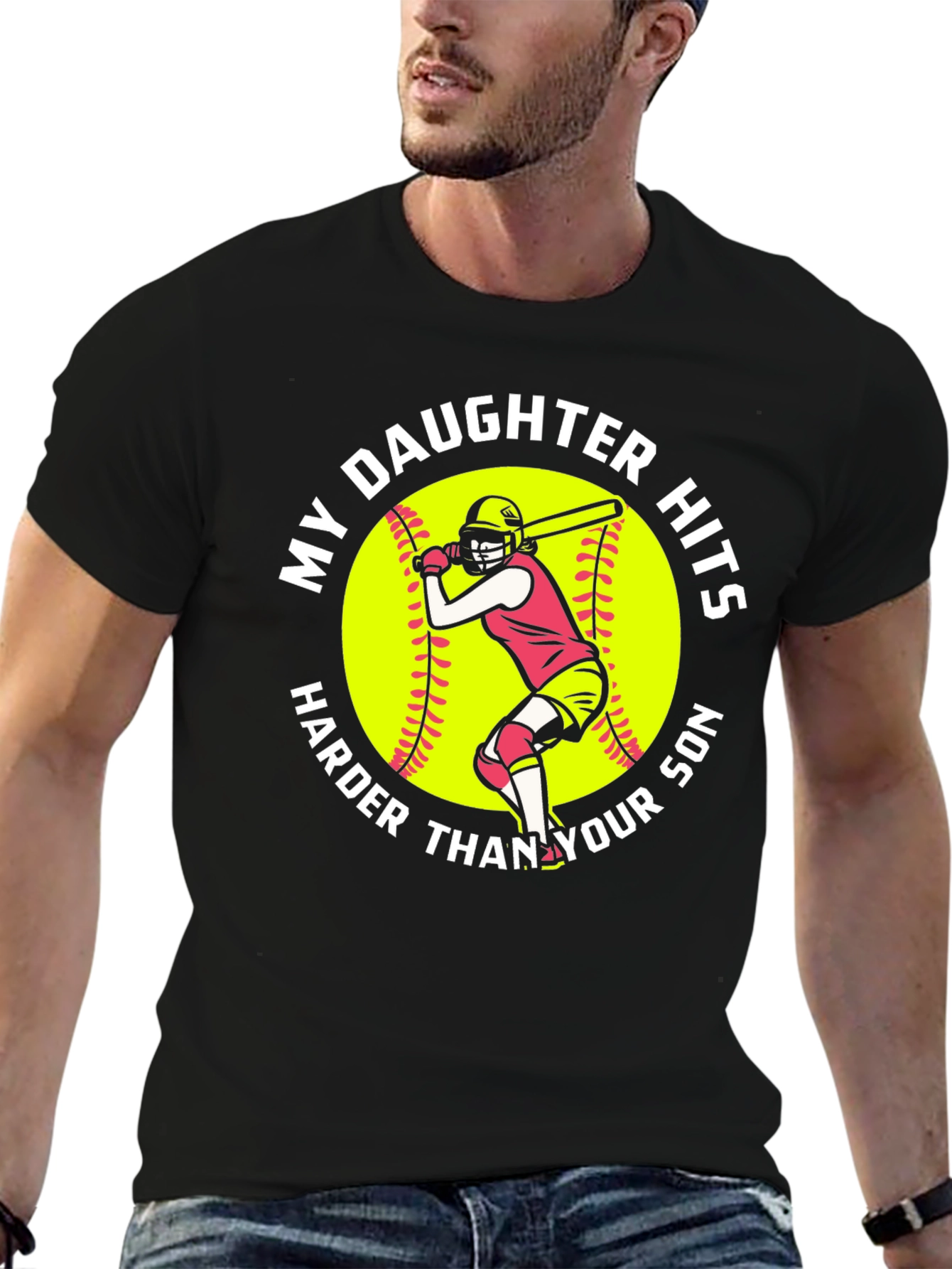 My Daughter Hits Harder Funny Softball Graphic Tee