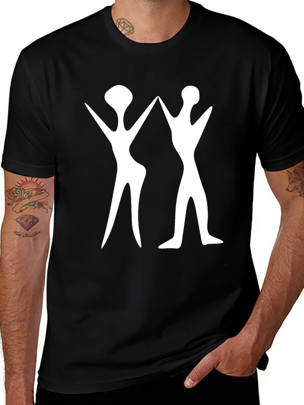 Abstract White Figure Print Black T-Shirt