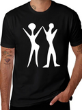 Abstract White Figure Print Black T-Shirt