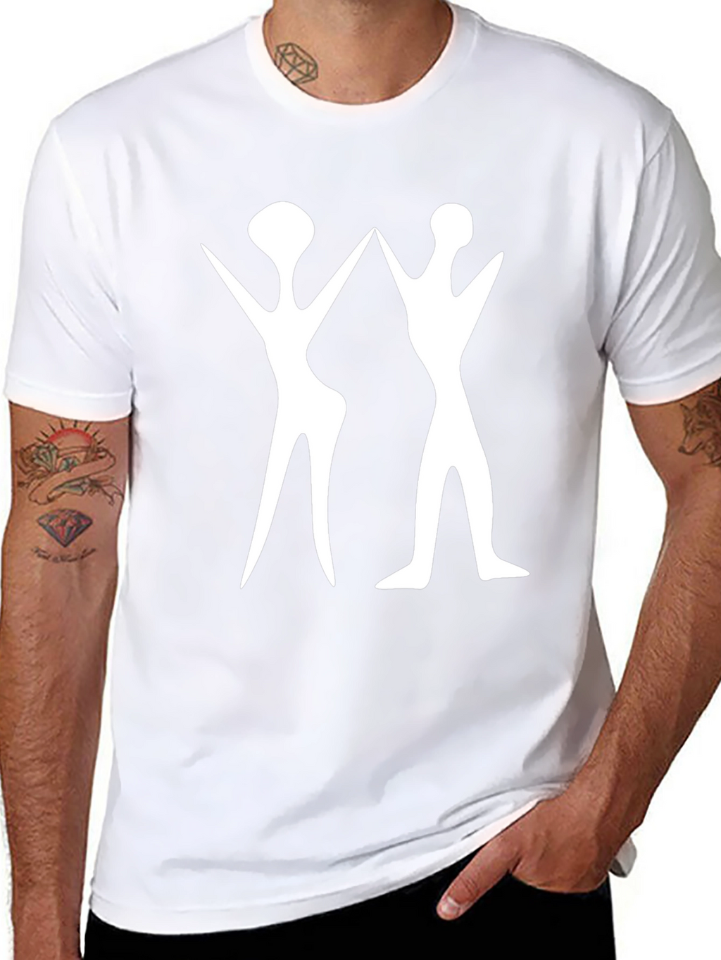 Abstract White Figure Print Black T-Shirt