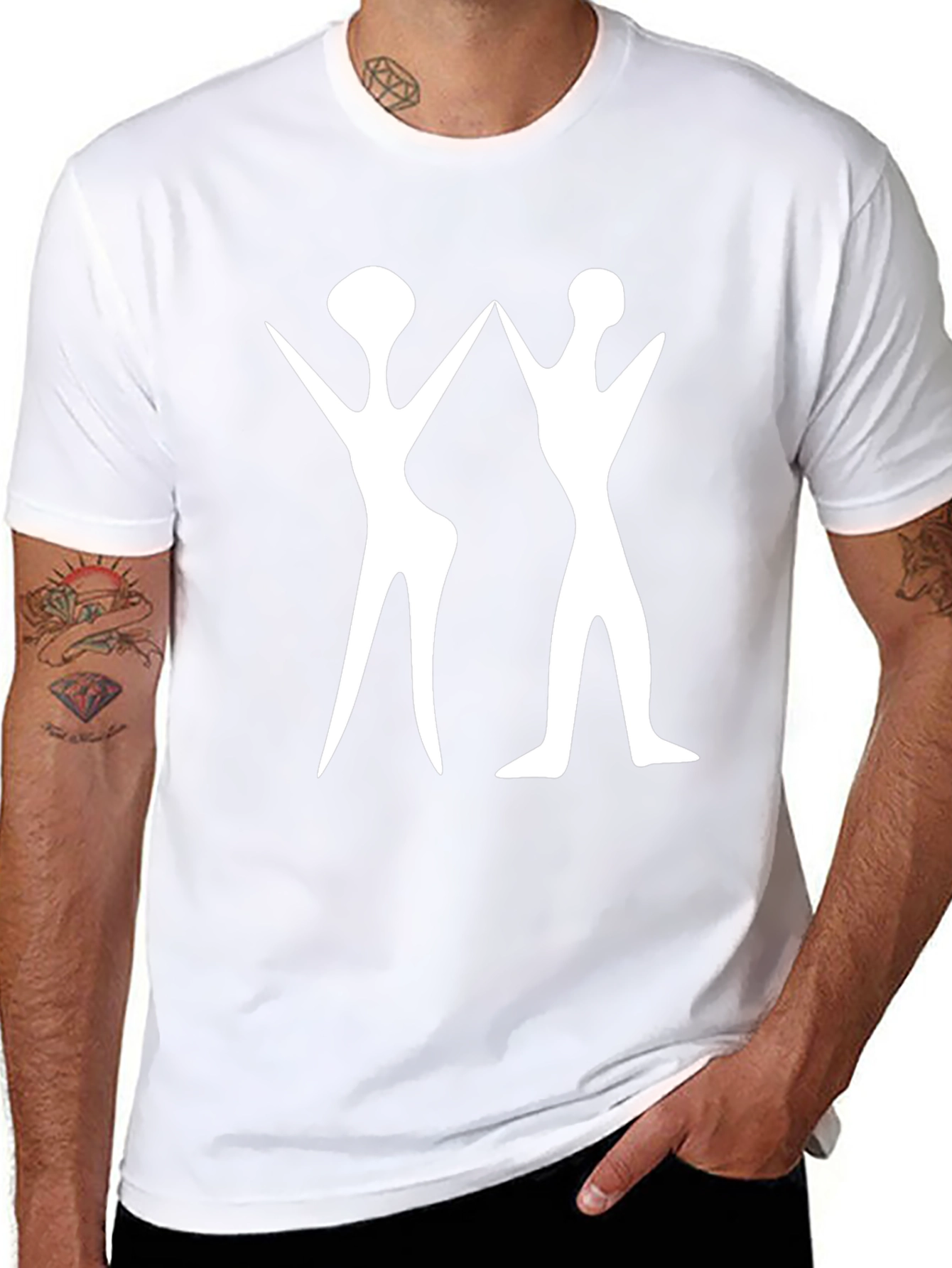Abstract White Figure Print Black T-Shirt
