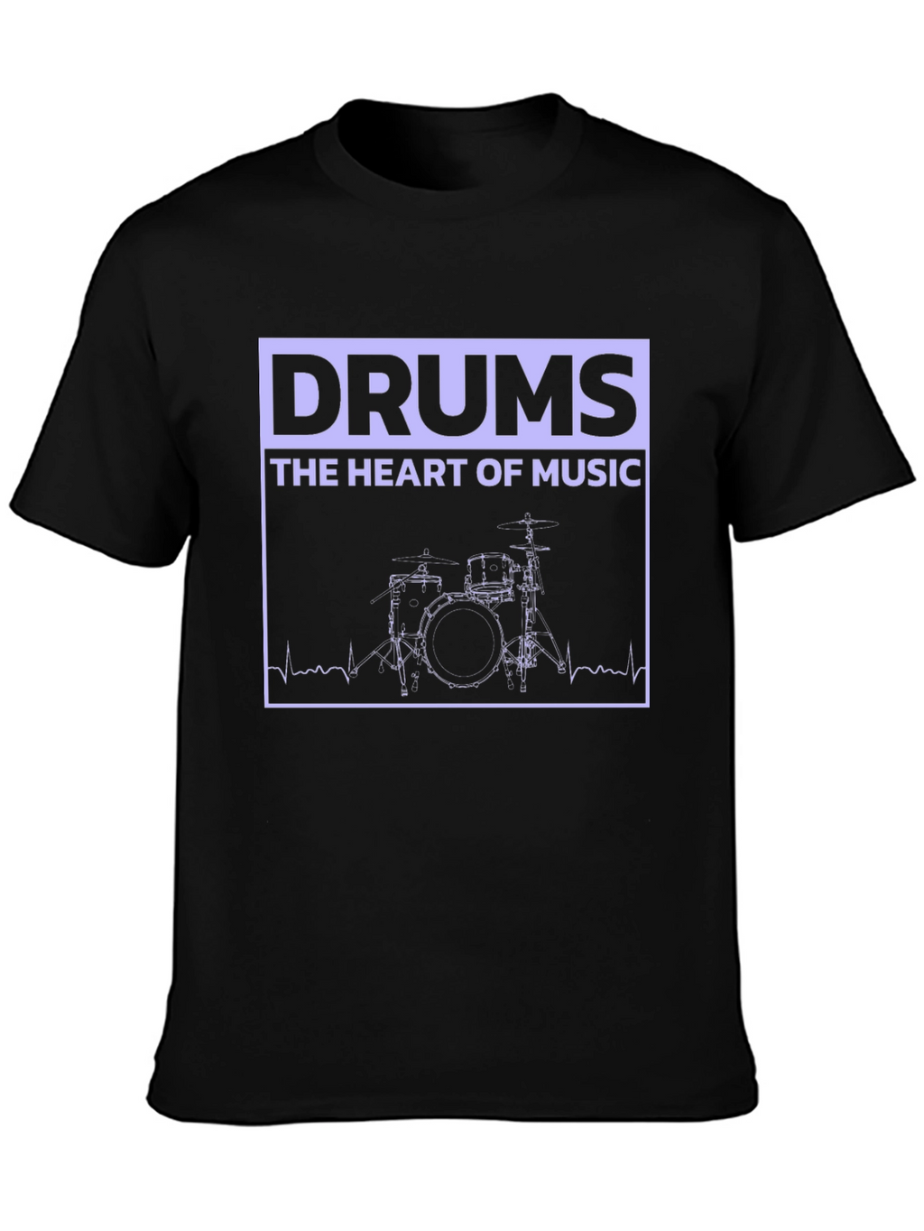 Drums Heart of Music Graphic Black T-Shirt