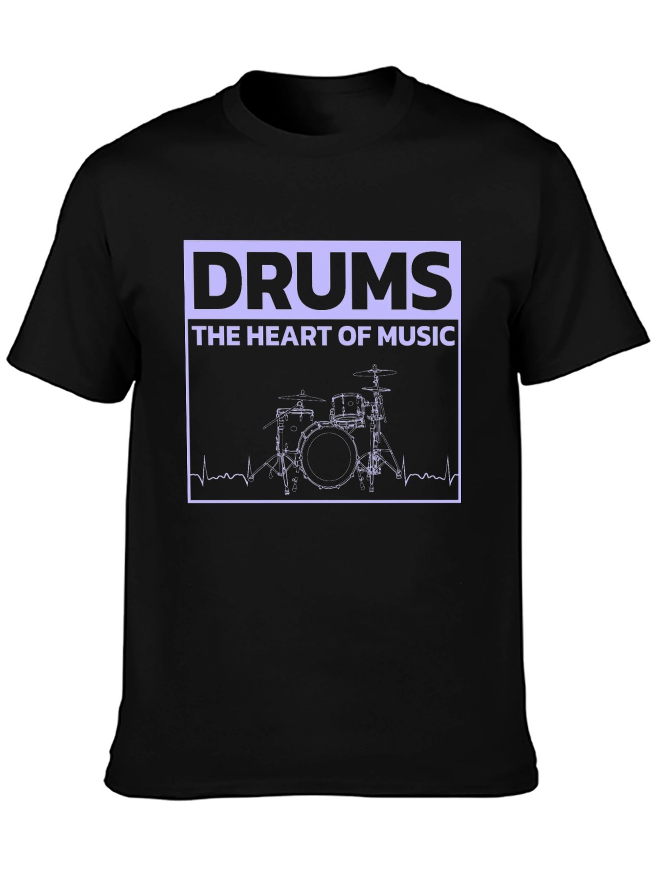 Drums Heart of Music Graphic Black T-Shirt