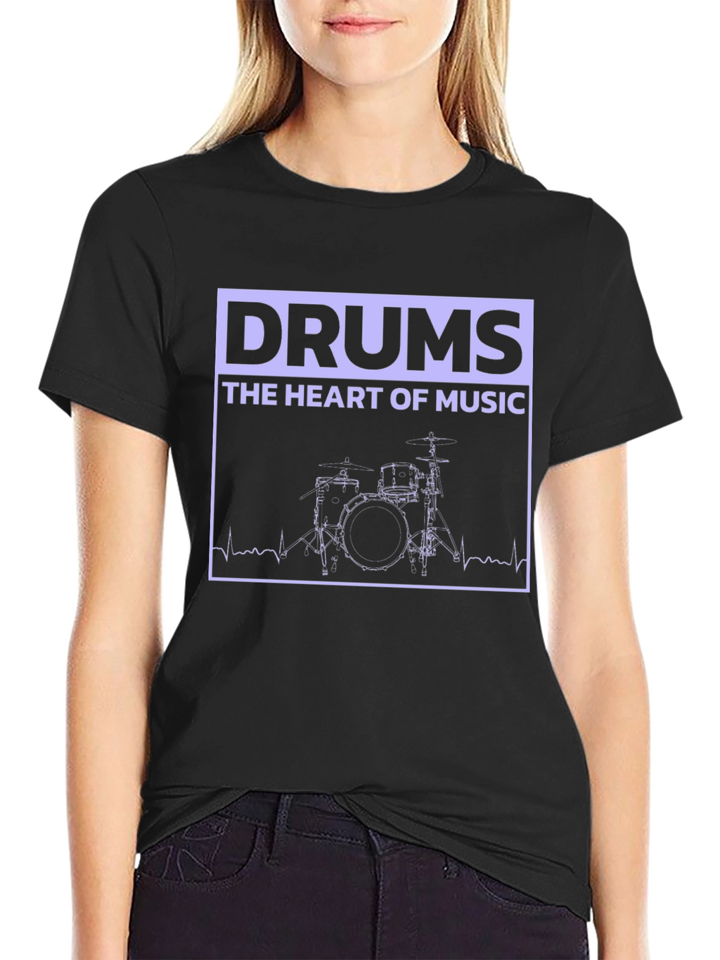 Drums Heart of Music Graphic Black T-Shirt