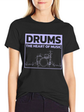 Drums Heart of Music Graphic Black T-Shirt