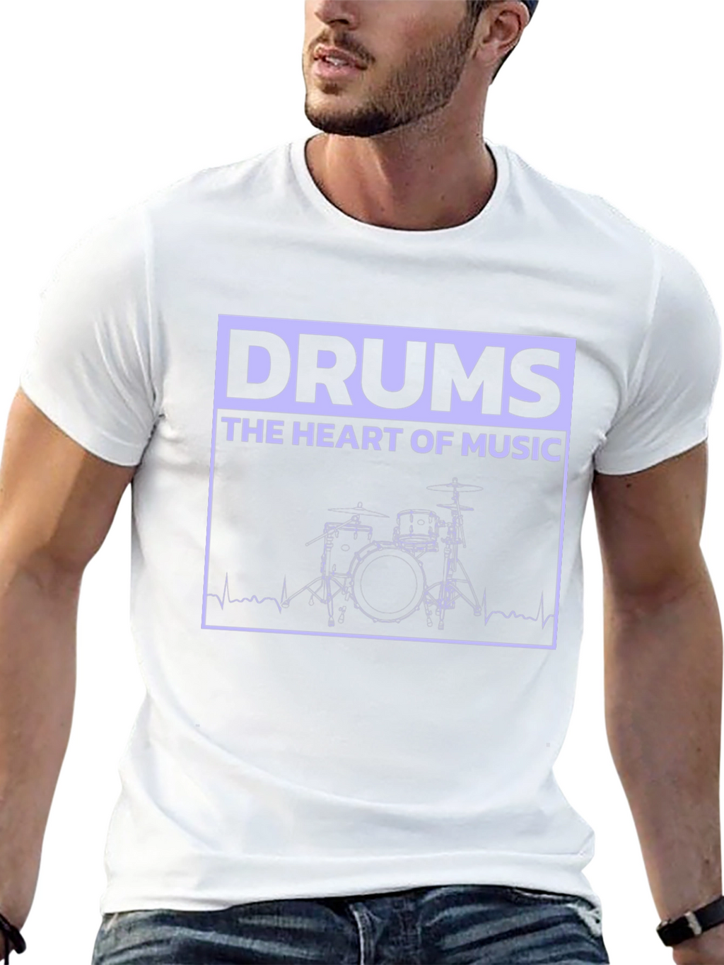 Drums Heart of Music Graphic Black T-Shirt