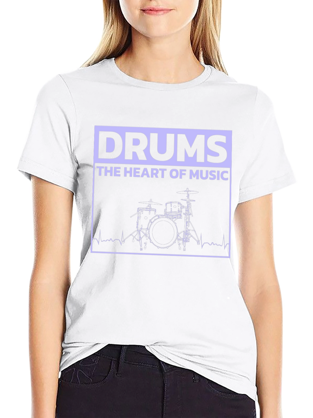 Drums Heart of Music Graphic Black T-Shirt