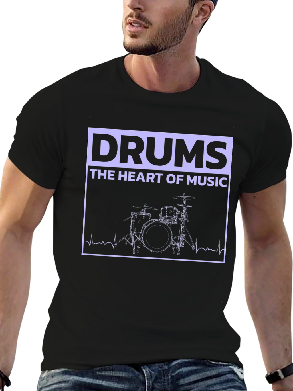 Drums Heart of Music Graphic Black T-Shirt