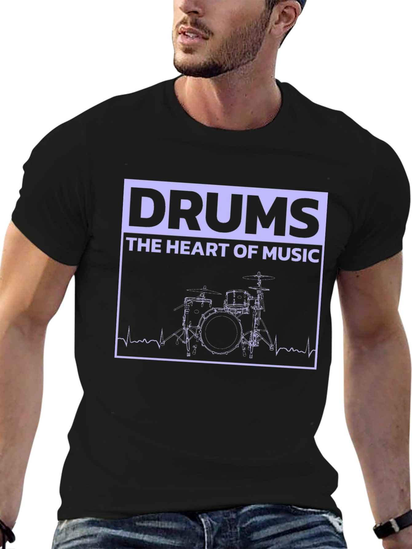 Drums Heart of Music Graphic Black T-Shirt