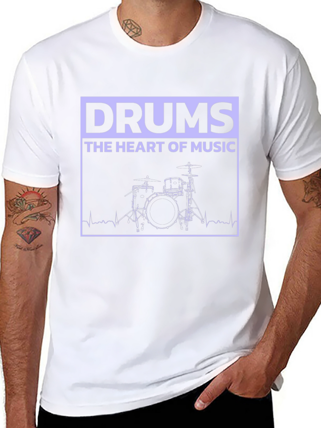 Drums Heart of Music Graphic Black T-Shirt