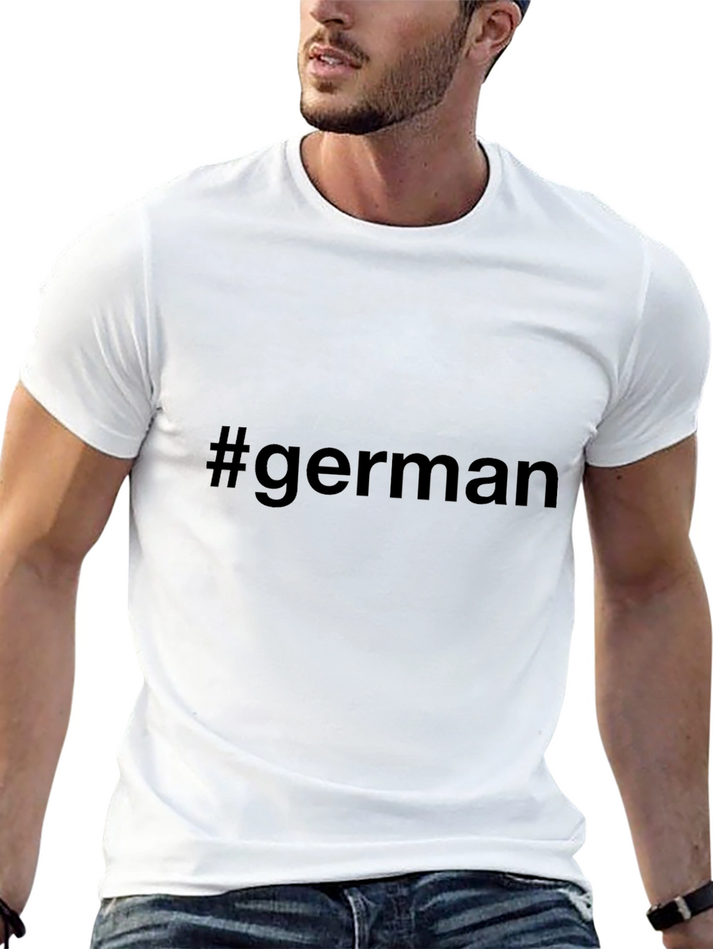 #German Black Short Sleeve T-Shirt Casual Style